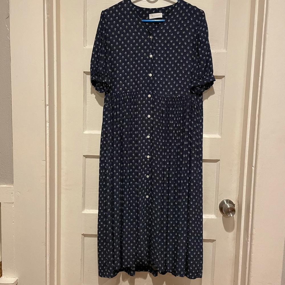 Olive Brand Loose Midi Peasant Dress